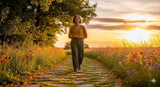 Person walking in a country road